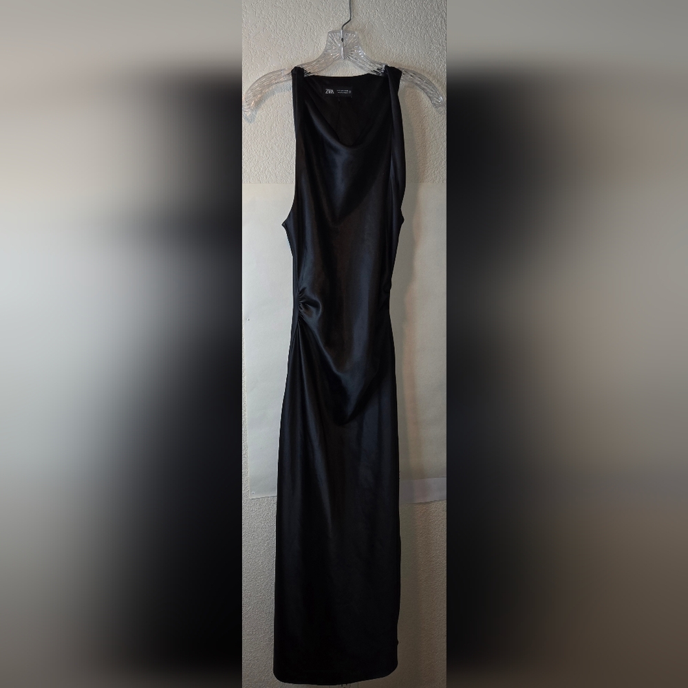Zara Satin Effect Black Midi Sleeveless Dress - Picture 9 of 10
